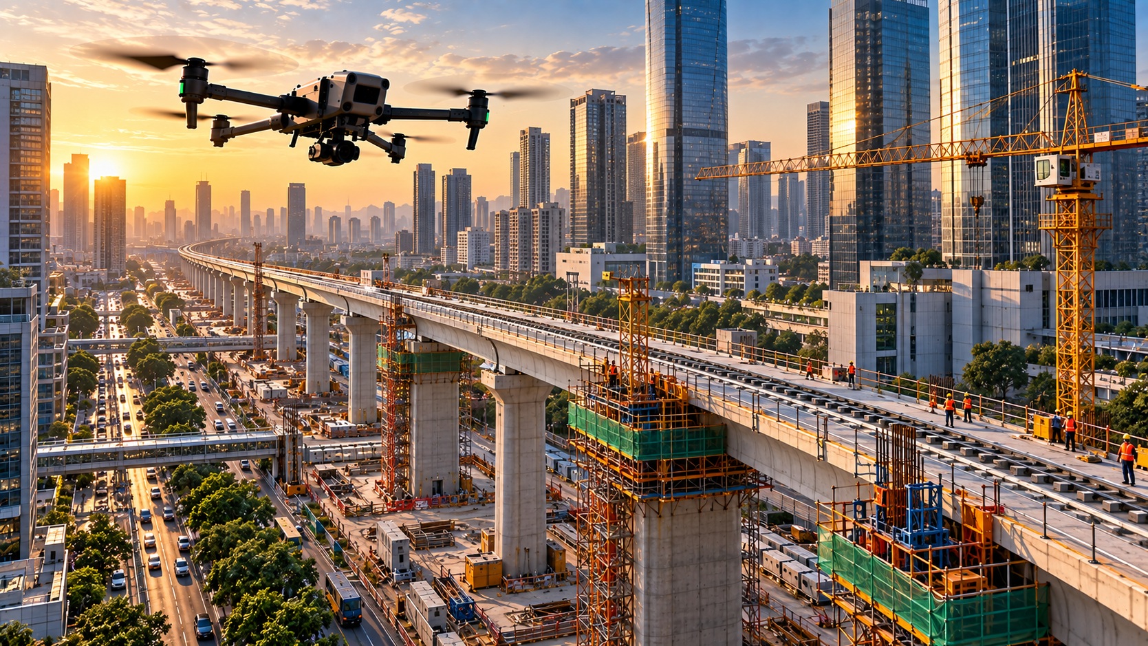 Construction infrastructure and progress drone survey